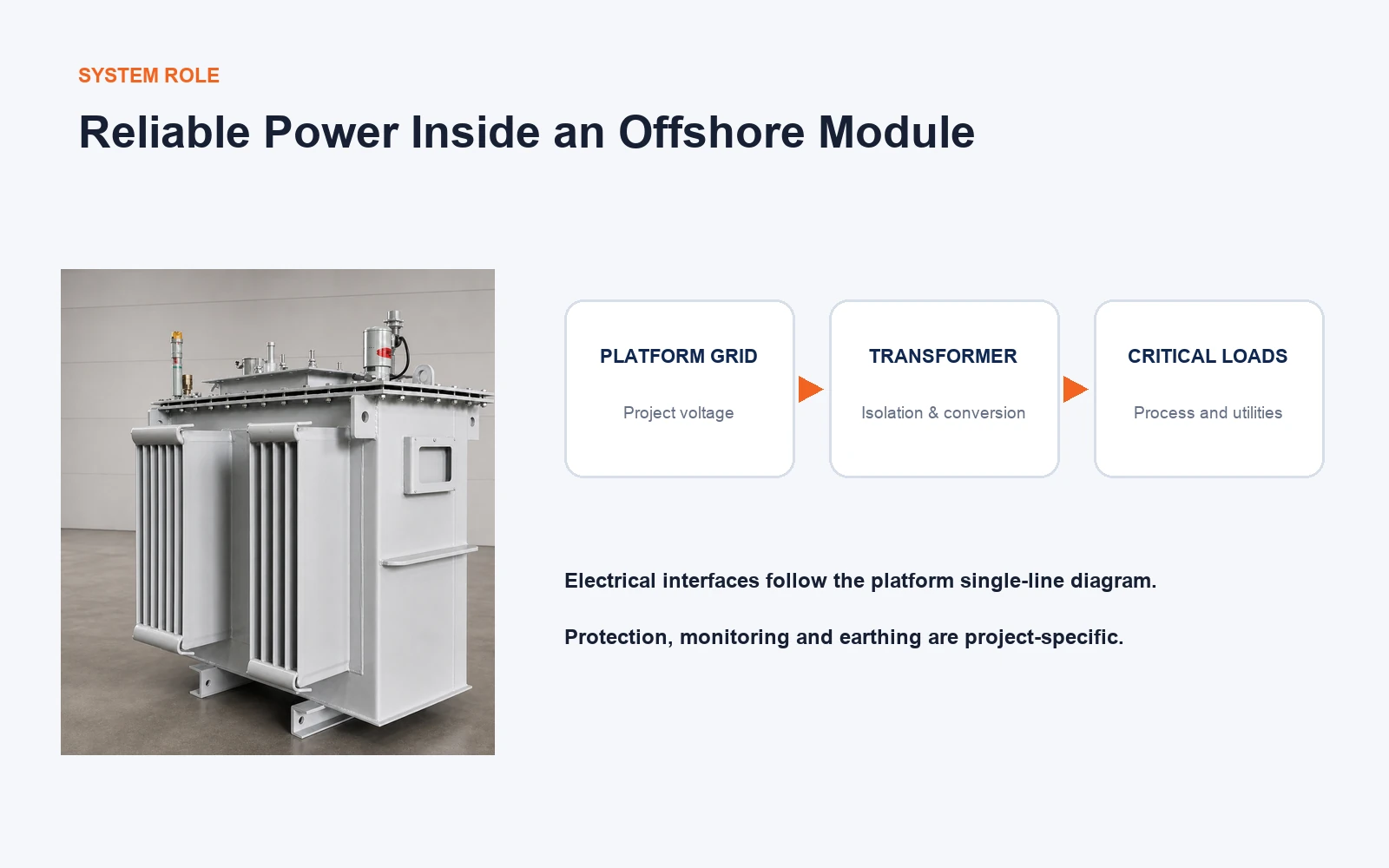 Offshore transformer system role between platform grid and critical loads